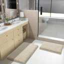 Yimobra Bath Rugs for Bathroom 32X20, Ultra Soft and Water Absorbent Bath Mats, Non Slip Plush Shower Mat Outside, Microfiber Mats for Bathroom Floor/Tub, Machine Washable, Light Beige and White