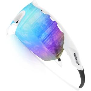 ROCKNIGHT HD Polarized Sports Sunglasses Cycling Driving Baseball Outdoor Ultralight TR90 Frame Big Lens (White Frame/Blue Revo Lens)