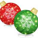 Honoson 2 Pcs Christmas Giant Light Up Ornaments Outdoor 24 Inch Lighted Pop-Up Ball Christmas Ornament Set Large Outside Holiday Christmas Decorations for Yard Lawn(Red and Green,Snowflake)