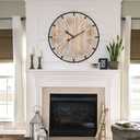 24 Inch Grand Farmhouse Wall Clock, Vintage-Inspired Wood & Metal Design with Large Etched Numbers, Silent Battery-Powered Timepiece for Offices, Kitchens, Bedrooms, and Living Rooms (Brown)