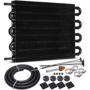5/16" Transmission Oil Cooler Kit, 8 Pass Ultra-Cool Tube and Fin Cooler Kit Universal Aluminium Alloy Black