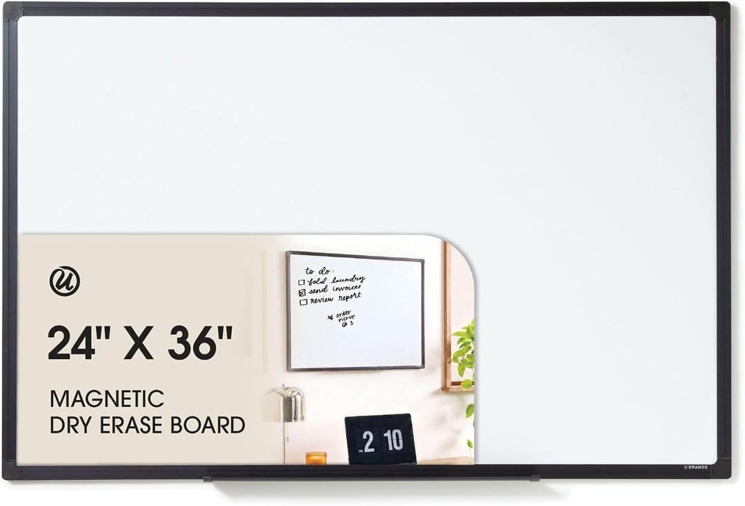 U Brands 24" x 36" Large Magnetic White Board, Black Metal Frame