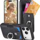 for Apple iPhone 17 Pro Max Wallet Case with Card Slots & 360 Ring Kickstand, Magnetic Closure Slim PU Leather Shockproof Protective Cover for iPhone 17 Pro Max SJZ Black