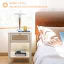 SICOTAS White Nightstand Set of 2,Rattan Decor Drawer with Brass Knobs Night Stand Bedside Table Boho End Tables Side Tables with Storage Shelf for Bedroom,Small Space