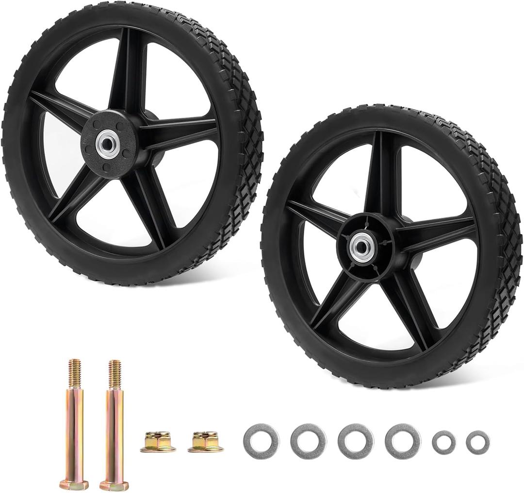 Parts Camp 16" Lawn Mower Wheels 16 x 1.75'' Spoked Plastic Wheel and Tire For Garden cart/Pressure Washer/Generator/Wheelbarrow/Trolley/Dolly Wheel/Push Mowers/Hand truck tires(Set of 2)