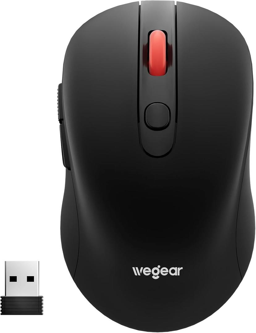 Wegear USB Wireless Mouse for Laptop PC Mac, 2.4GHz Cordless Mouse with 6 Buttons, 5-Level Adjustable 4000 DPI, Ergonomic Portable Optical Computer Mice, 24-Month Battery Life -Black