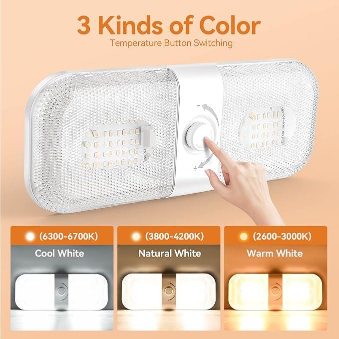 RV Lights Interior 1700LM3 Color 12V Volt Led Light, Super Bright 120 LEDs Dome Light Fixture for RV Accessories/Camper/Car/Trailer/Boat (Crystal Finish/(Cold +Warm+Natural Light) 2PCS)