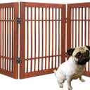 Urnporium Freestanding Wooden Dog Gate Foldable Indoor Pet Gate No Drill Expandable Barrier for Doorways Stairs Hallways Portable Wood Fence for Small Dogs & Puppies (Brown Pet Gate, 5 Panel 24" Tall)