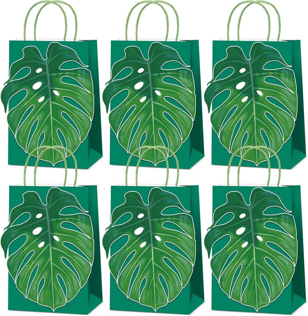 Oitnlaughter 24PCS Hawaiian Gift Bags Bulk Party Favors Aloha Goodie Bags with Palm Leaves Luau Tropical Theme Treat Paper Candy Favor boxes for Summer Birthdays Party Supplies Decorations