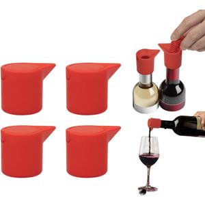 Champagne Stoppers Set of 4,Reusable Silicone Wine Stopper, Airtight Seal for Freshness,Dishwasher Safe and Unbreakable,Perfect for Parties and Gifts,Red 4pcs
