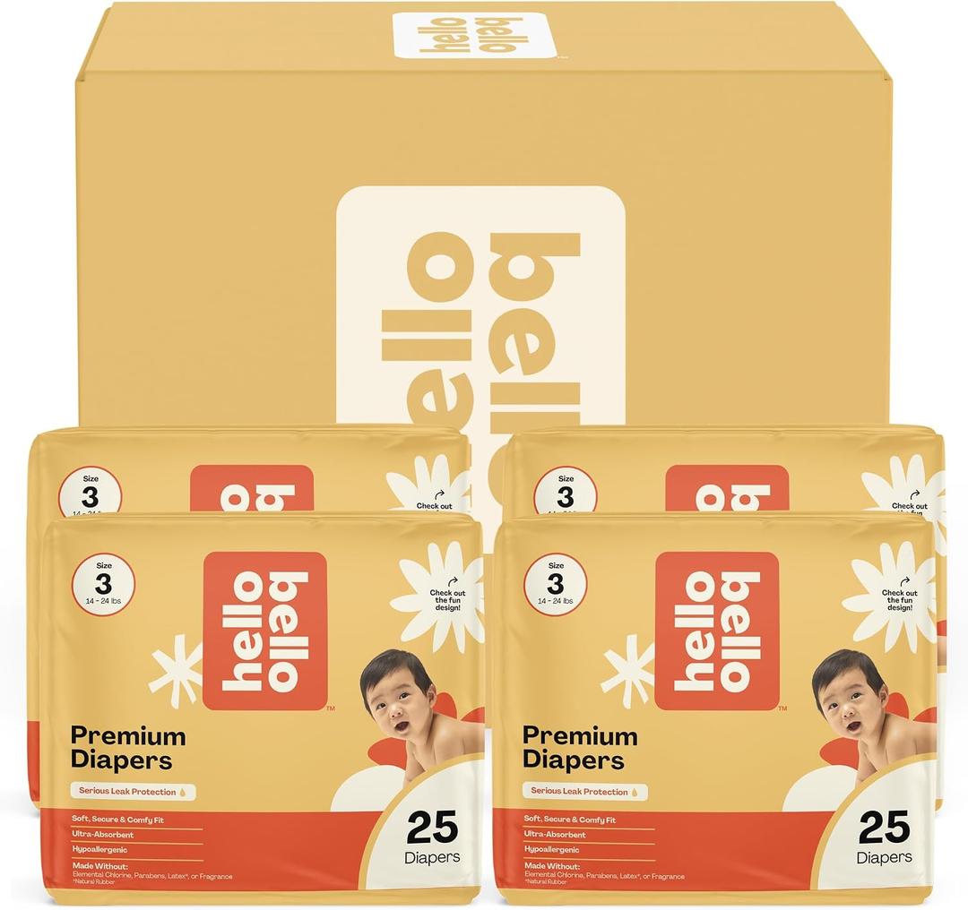 Hello Bello Diapers, Size 3 (14-24 lbs) Flower Child, 100 Count Value Pack of Premium Disposable Baby Diapers, Hypoallergenic with Soft, Cloth-Like Feel