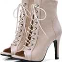 UTIKLIOU Women's Mesh Sandals Peep Toe High Top Sandals Lace Up Summer Boots Buckle Strap Party Sexy Pump Shoes Open toe (9, White)