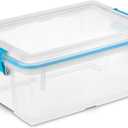 Sterilite 12 Qt Gasket Box, Stackable Storage Bin with Latching Lid and Tight Seal, Plastic Container to Organize Basement, Clear Base and Lid, 6-Pack