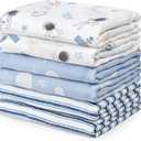 GLLQUEN BABY Receiving Blanket Boy Cotton Muslin Swaddle Blankets Girl Newborn Squares Breathable & Soft Thin Baby Blankets Cloths Double Absorbent Infant Swaddling Wrap - 6 Pack (Blue Astronaut)