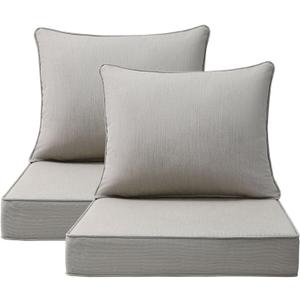 Outdoor Patio Chair Cushions Set, 24" x 24", Set of 2, Water-Repellent, Fade Resistant, Deep Seat Bottom and Back Cushion for Backyard, Couch, Sofa and Patio Furniture, Sunbrella Specrtum Pebble