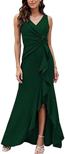 FQA Formal Evening Dresses for Women Elegant Evening Party Prom Dress Long Sexy V Neck Sleeveless Split Wrap Size S