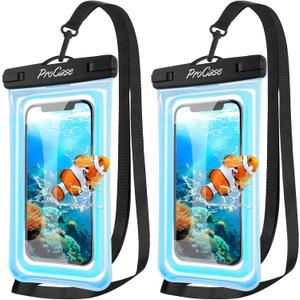 ProCase 2 Pack Floating Waterproof Phone Pouch Up to 7", IPX8 Floatable Underwater Phone Case Dry Bag for iPhone 17/Air 16 15 14 13 12 11 Pro Max Xs Max XR X 8 7 Plus SE/Galaxy S24 S23 S22 - Sparkle