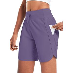 baleaf Women's 7" Athletic Long Running Shorts Workout Gym Quick Dry Hiking Shorts High Waisted Zipper Pocket