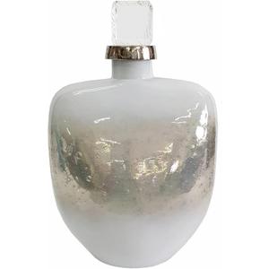 CC Home Furnishings Iridescent Glass Bottle with Acrylic Stopper - 12.5" - Silver and White