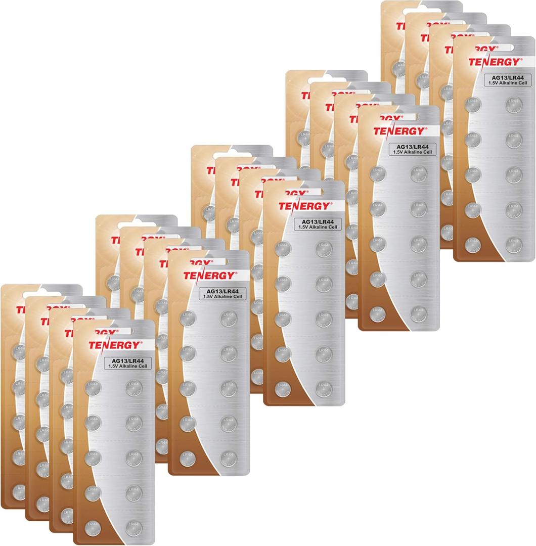 Tenergy 1.5 Volt Battery LR44, Button Cell LR44, ag13/LR44 Batteries Equivalent, Ideal for Watches, Laser Pointers, Small Toys, Portable Electronics, and More, 200 Count