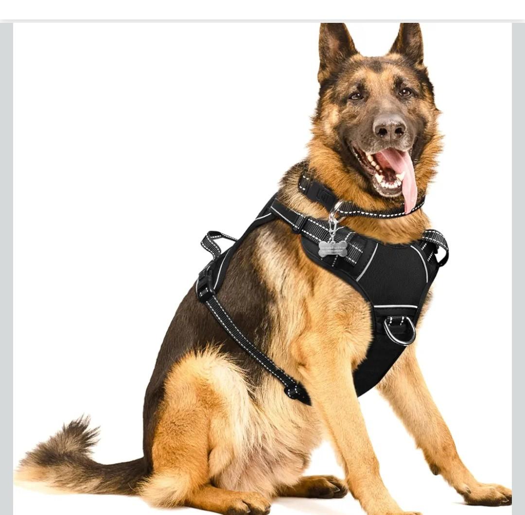 WINSEE Dog/Pet Harnesses No Pull with Dog Collar, Adjustable Reflective Oxford Outdoor Vest, Front/Back Leash Clips for Small, Medium, Large, Extra Large Dogs, Easy Control Handle for Walking