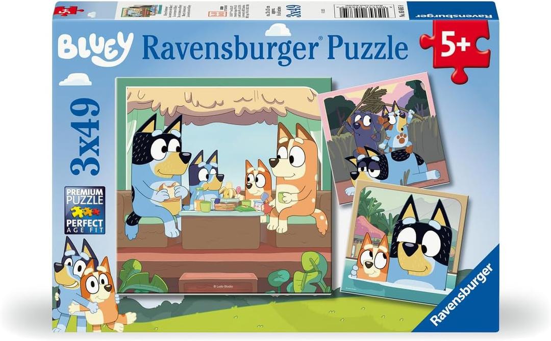 Ravensburger Bluey Toys - 3X 49 Piece Jigsaw Puzzles for Kids Age 5 Years Up - Gifts for Children
