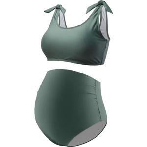 GINKANA Maternity Bikini Set Two Piece Pregnancy Swimsuit Tie Shoulder Straps High Waist Swimwear Pregnancy Bathing Suits