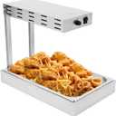 Restlrious French Fry Warmer Commercial Heat Lamp Food Warmer, Free Standing Electric Infrared Heating Dump Station, 500W Stainless Steel Food Warming Light w/Drain Board Drip Pan for Fries 2.6 Deep