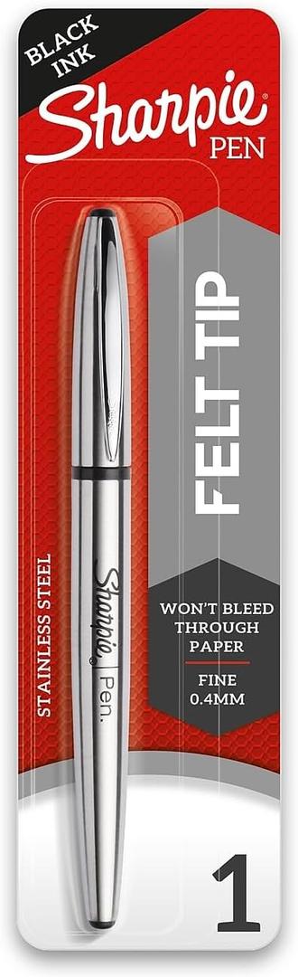 Sharpie Stainless Steel Grip Pen, Fine Point (0.8mm), Black, 1 Count