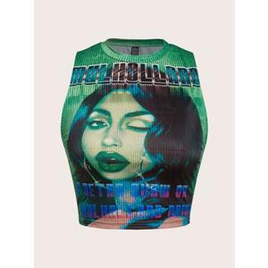 Figure & Letter Graphic Crop Summer Tank Crop Top Size L