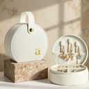 COLLECTIVE HOME - Travel Jewelry Case, Elegant Half-Moon Design with Gold Monogram, Detachable Handle, Personalized Accessory Organizer, Gift for Fashion-Forward Women and Teens (a)