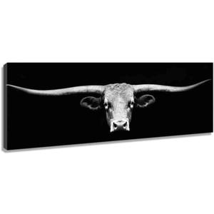 QIXIANG Longhorn Cow Canvas Wall Art Large Western Cattle Painting Farmhouse Animals Cow with Big Horns Picture Prints Home Decor (black,8W x24L)