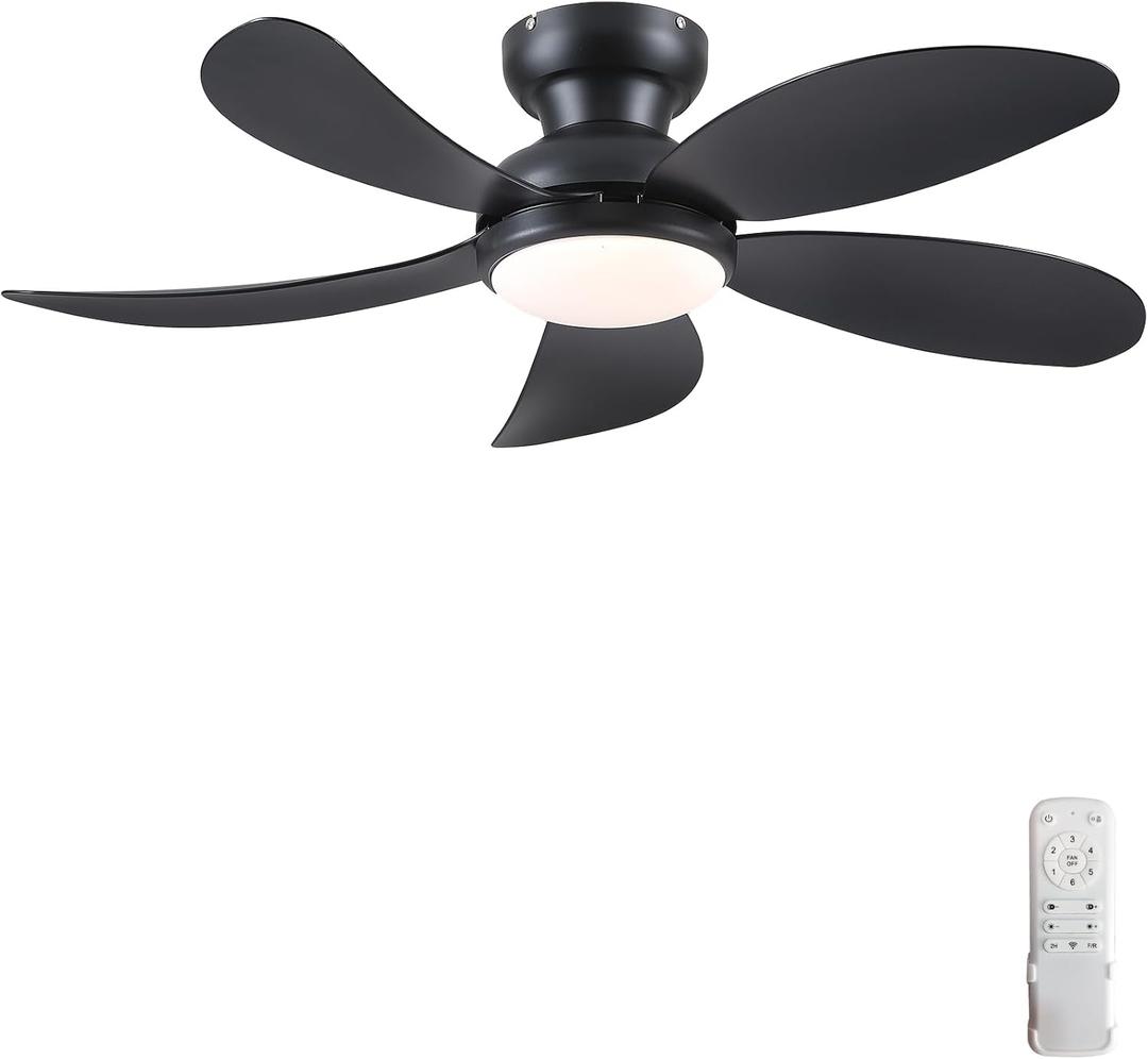 PHORUS 42" Black Low Profile Ceiling Fans with Lights and Remote,Small Flush Mount Ceiling Fans with Quiet Reversible DC Motor, Dimmable 3 CCT