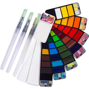 Watercolor Paint set  42 Assorted Colors with 3 Brushes  Perfect Foldable Watercolor Field Sketch Set for Outdoor Painting Travel Pocket Watercolor Kit