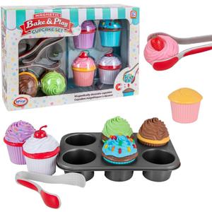 Popular Playthings Magnetic Bake & Play Cupcakes Toy Set, Pretend Cupcake Kitchen Kit for Kids, Gifts for Toddler Girls - 20 Pieces