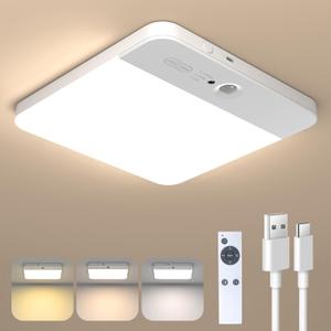 Rechargeable Motion Sensor Ceiling Light with Remote, Wireless Ceiling Lights Battery Operated Closet Light, Waterproof Shower Light for Bathroom,Stairs,Hallway,Garage,Shed (1 Pack)