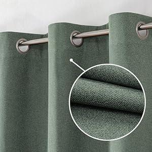OVZME Olive Green Blackout Curtains 84 inch Length 2 Panels Set, 100% Room Darkening Blackout Drapes with Grommet, Faux Linen Textured Thermal Curtains for Bedroom Living Room, Each 40Wx84L