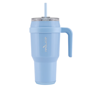REDUCE 24 oz Stainless Steel Tumbler with Handle - Dual-Wall Vacuum Insulated Travel Mug, Sweat-Proof Lid & Reusable Straw - Keeps Drinks Cold for 24 Hrs, Fits Cupholders, Dishwasher Safe, Glacier 
