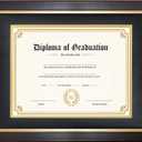 8.5x11 Diploma Frame with Black over Gold Mat, 11x14 Certificate Frame, Real Wood with Gold Trim, Brown Frame with Tempered Glass
