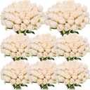 Hotop 80 Pcs Rose Artificial Flowers Bulk with Long Stem, Silk Roses Realistic Fake Flowers Bouquet for Wedding Table Centerpieces Bridal Shower Party Home Decorations(Beige)