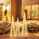  Set of 3 Pre-lit Christmas Cone Trees Xmas Decoration with Star String & 90 Lights