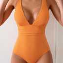 Eomenie Women's One Piece Swimsuit Tummy Control Bathing Suit V Neck Slimming 1 Piece Swimwear (Orange, M)