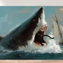PPV Funny Cat Canvas Wall Art Black Cat vs Shark Painting Picture Wall Decor An unexpected feast oil painting Poster Print for Bathroom Living Room Bedroom pet store apartment Home Decoration
