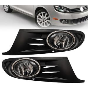 Fog Lights Fit For MK6 2010-2014 Golf Jetta TDI Sportwagen Chrome Black Bezel Kit (OE Style Clear Lens Bulbs, Bezels)