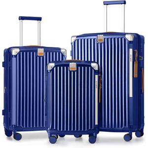 Joyway Luggage Sets 3 Piece, Expandable Suitcase with Smart Cup Holder and USB Port, Hardside Carry On Checked with TSA Lock Spinner Double Wheels, Blue (3 piece set (20/24/28inch NEW))