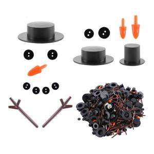 800pcs Christmas Snowman DIY Craft Kit Including 80 Mini Black Top Hats, 80 Carrot Snowman Noses, 160 Snowman Hands, 480 Tiny Black Buttons for Christmas DIY Snowman Crafting, Sewing, Party Supplies