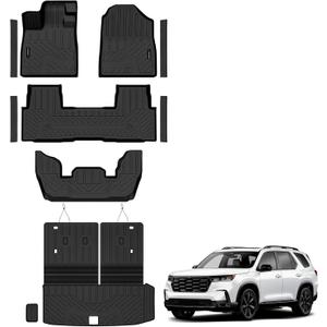 Auxko All Weather Floor Mats Cargo Mat with Backrest Mat for 2023-2025 Honda Pilot TPE Liners Accessories Guard Odorless Anti-Slip Floor Liners & Trunk Liner with Back Seat Protectors for Honda Pilot
