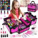 Hollyhi 59 Pcs Kids Makeup Kit for Girl, Washable Play Makeup Toys Set for Dress Up, Pretend Beauty Vanity Set with Cosmetic Case Birthday Toys for Girls 3 4 5 6 7 8 9 10 11 12 Year Old Kids Toddlers
