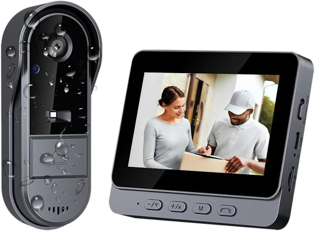 TKMARS Doorbell Camera Wireless No Subscription 1080P, Waterproof Door Bell Camera with Monitor Screen Free Storage NO WiFi and APP Needed, Video Intercom Two-Way Audio, 170 View Angle,Night Vision