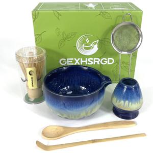 Matcha Whisk Set 6 pc Kit - Traditional Japanese Chasen, Bamboo Whisk Holder, Ceramic Bowl with Spout, Sifter & 2 pc Spoons - matcha kit set, Gift for Matcha Tea Lovers (Gradient Blue)